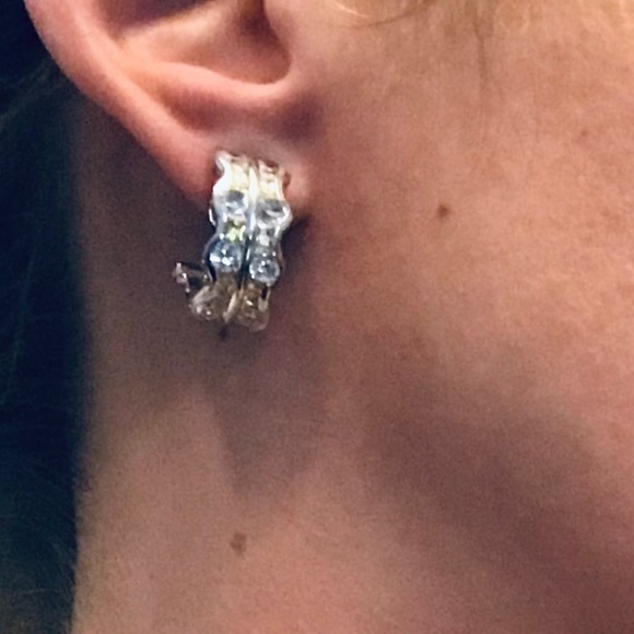 Vintage Ivana Trump Sterling Silver & CZ Huggie Earrings - Picture 9 of 13